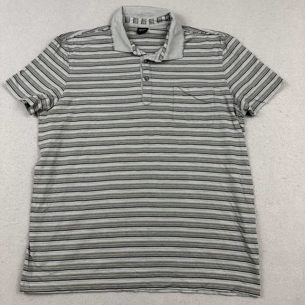 Boss Hugo Boss Polo Shirt Men 2XL Gray Striped Slim Fit Short Sleeve Pocket XXL